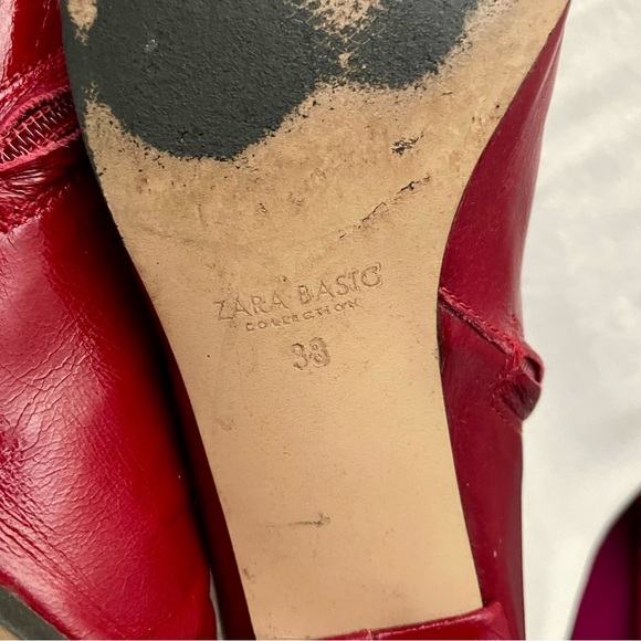 Zara Red Leather Ankle Booties - Picture 9 of 13